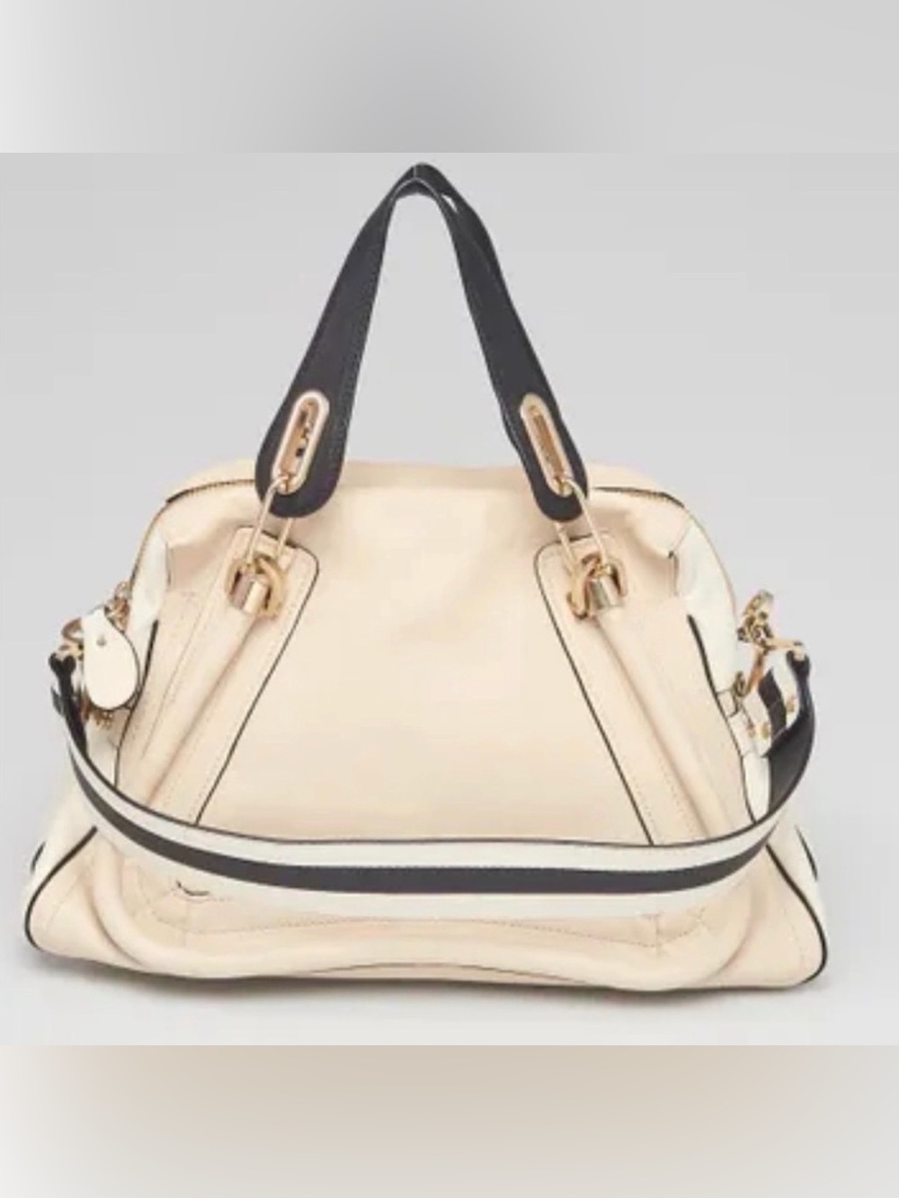 CHLOE Tri-Color Leather Medium Paraty Bag Cream/Black Women's Satchel Handbag